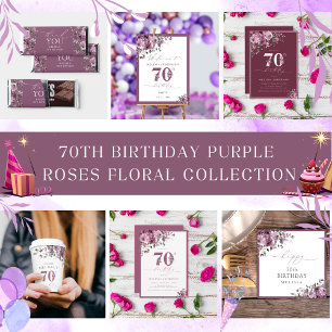 Tarjeta De Agradecimiento Acuarela Rosas púrpura 70 cumpleaños gracias