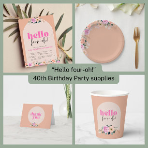 Plato De Papel Retro floral Rosa seco