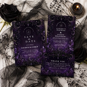 Tarjeta De Agradecimiento Boda Gótica Romántica de Color Púrpura