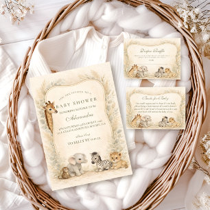 Invitación Ducha de Bebé de Animales de Safari Neutros