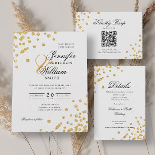 Invitaciones Acrílicas Boda Elegant Romanic Script Gold Confetti