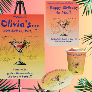 Posavasos Redondo De Papel Partido de Cumpleaños Cosmopolita