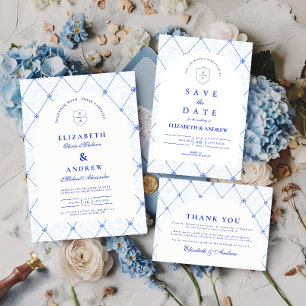 Invitación Porcelana Blanca Azul Chinerías Boda