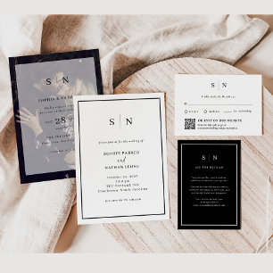 Invitación Mínimo y Moda   Boda de borde blanco y negro