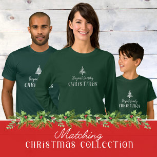 Camiseta Familia personalizado árbol de Navidad verde manga