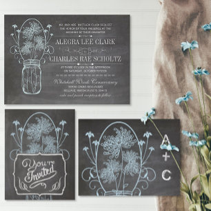 Invitación Boda Dusty Blue Mason Jar Chalkboard