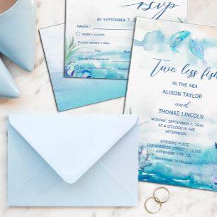 Dos pescados menos en la tarjeta RSVP de la boda d