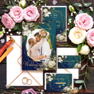 Invitación Con Relieve Metalizado Moderno Relieve metalizado de Boda Romántico Flora