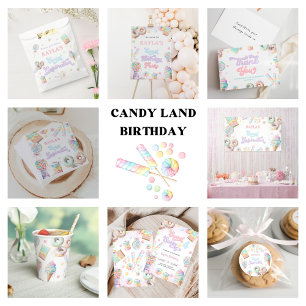 Pegatina Redonda Pastel Candyland Sweet Celebration Fiesta de cumpl
