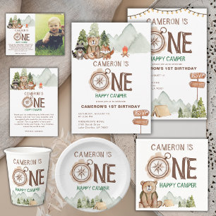 Tarjeta De Agradecimiento One Happy Camper Bear Wonderland 1er cumpleaños