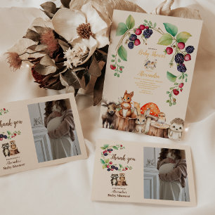 Pegatina Redonda Woodland Forest Animals Baby Shower