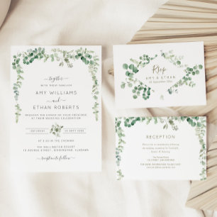 elegante acuarela eucalipto invitación a la boda