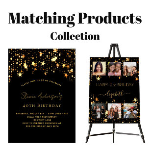 Lámina Fiesta de cumpleaños con estrellas de oro negro