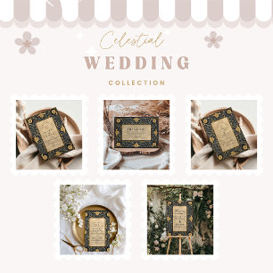 Tarjeta De Agradecimiento Boda Celestial de Medianoche Dorada