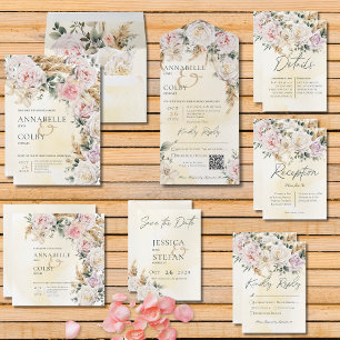 Reserva La Fecha Boho Pampas y Boda de Crema de rosas rosadas
