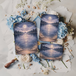 Invitación Boda Romántica en el Bosque del Lago bajo la Luz d