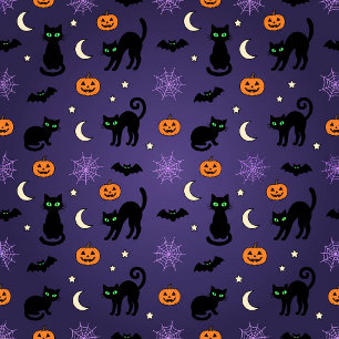 Papel De Regalo Calabazas Murciélagos Gatos Negros Halloween Envol