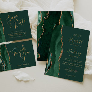 Emerald Green Gold Agate Wedding RSVP
