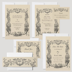 Invitación Vintage frontera barroca rococó con corazón RSVP