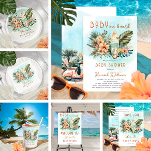 Tarjeta De Agradecimiento Bebé a bordo Surf Tropical Neutral Baby Shower