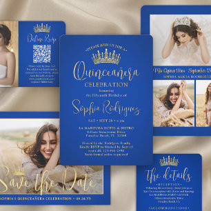 Invitación Sencillamente Elegante Quinceañera 3 Foto Oro Azul