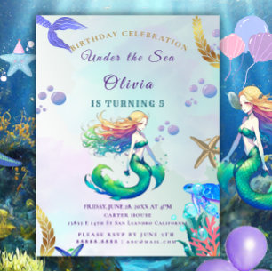 Cumpleaños de la sirena morada y dorada bajo el ma