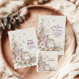 Invitación Baby Shower de las mariposas Boho Wildflower