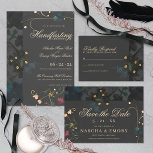 Invitación Moody Boho gris oscuro Abstracto Manejo Floral