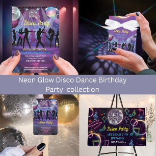 Invitación Moderno Neon Glow Disco Dance Birthday Party
