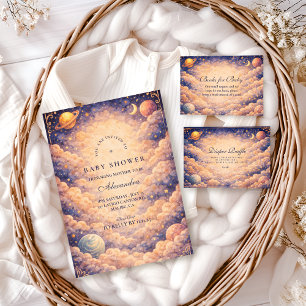 Invitación Ducha de Bebé Planetas Nube Celestial