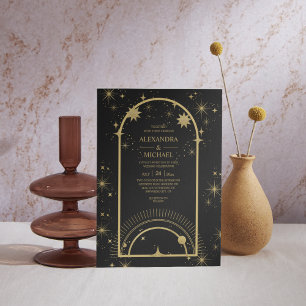 Tarjeta De Agradecimiento Boda místico de estrellas celestes de oro negro