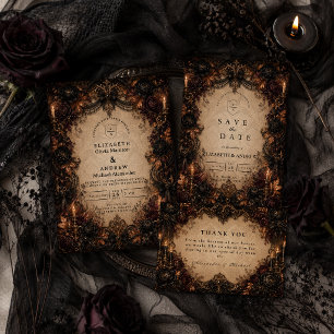 Tarjeta De Agradecimiento Boda de Otoño de Romance Oscuro