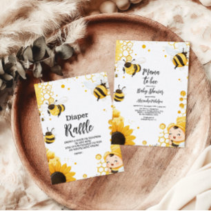 Tarjeta De Recepción Mama to Bee Wildflower Honeybee Mom Diapper Raffle