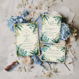 Tarjeta De Agradecimiento Boda Botánica Vintage de Campanilla Azul