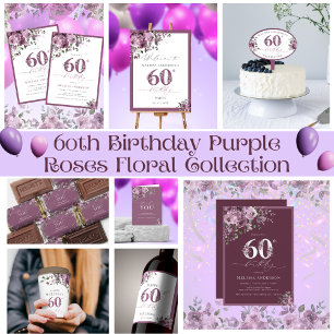 Tarjeta De Agradecimiento Elegantes Rosas púrpura 60 cumpleaños gracias