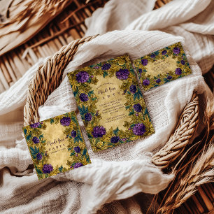 Invitación Mascarada de Mardi Gras Botánico de Uva