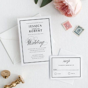 Invitación a la boda de guiones elegantes en blanc