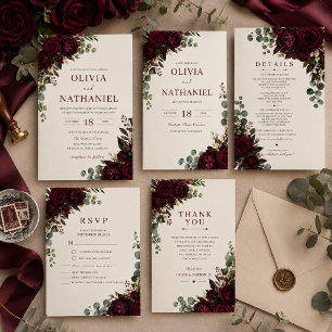 Tarjeta de respuesta de boda floral borgoña temper