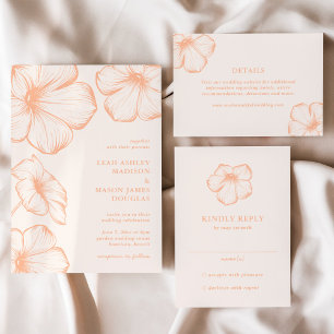 Invitación Moderno Apricot Simple Floral Elegante Boda