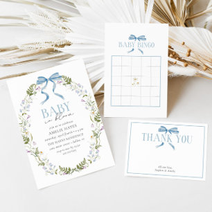 Invitación Bebé en la flor de Primavera Azul en la flor Baby 