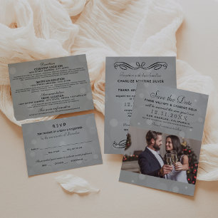 Reserva La Fecha Elegante foto de Boda gris platino