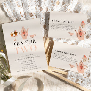Tarjeta De Recepción Té para dos   Libros Baby Shower de Fiesta de té p