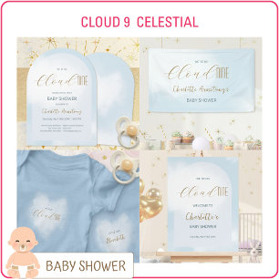 Invitación de Baby Shower Celeste Azul Claro Cloud