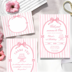 Tarjeta De Asiento Cumpleaños Coquette con Lazo Rosa Elegante