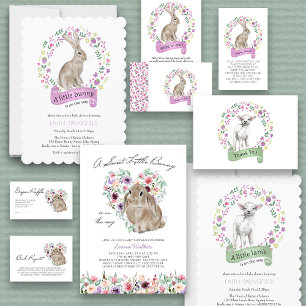 Tarjeta De Recepción Little Bunny Baby Shower Floral Diaper Raffle
