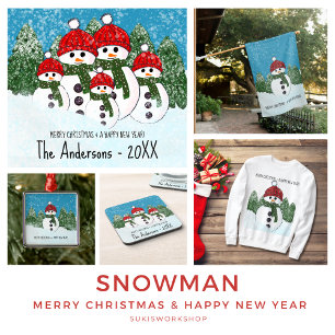Cojín Decorativo Cute Snowman   Feliz Navidad y Feliz Año Nuevo