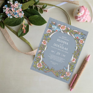Invitación Boda de acuarela de pájaro azul verdoso