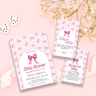 Invitación elegante de Baby Shower Bow rosa