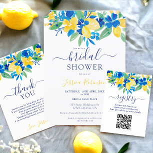 Tarjeta De Agradecimiento Lemones amarillos azules acuarela floral ducha de 