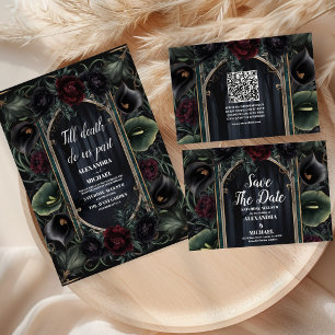 Tarjeta De Agradecimiento Foto: Rosas negros Boda floral gótica de Halloween
